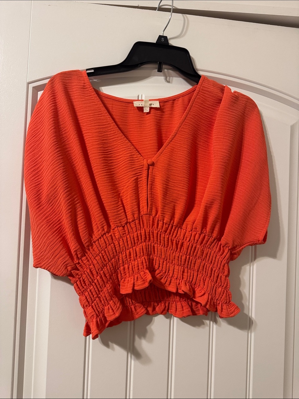 Promesa Orange Mango Smocked-Waist V-Neck Crop Top